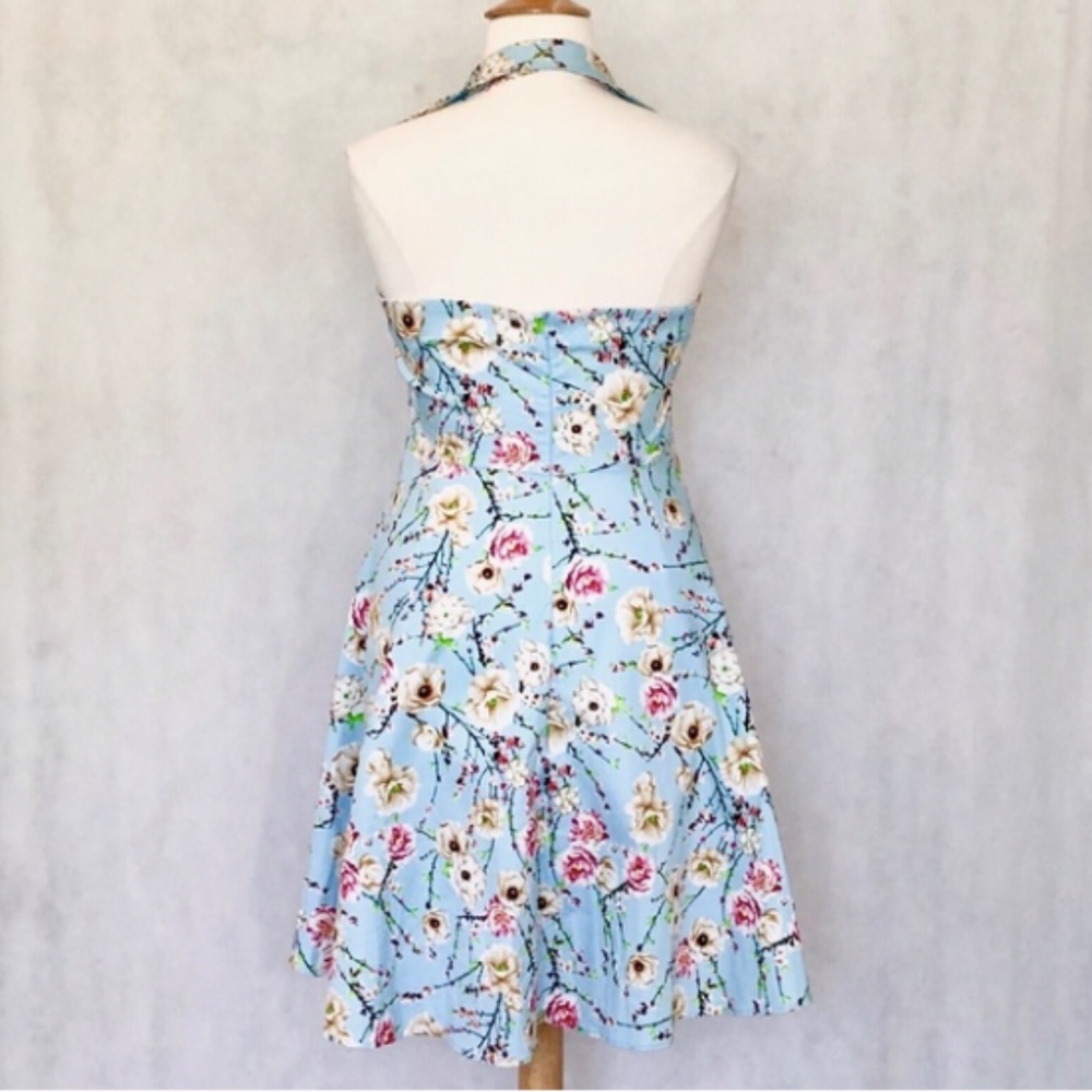 Rockabilly Halter Swing Floral Tea Cocktail Dress - Picture 5 of 8